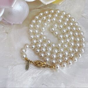 Vintage White Faux Pearl Hand Knotted Necklace 24”